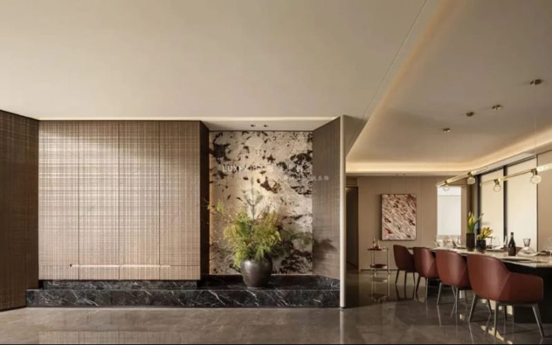 In the luxurious residence of Manyun ONE, an extraordinary journey into new spatial design has begun. The designer has blended liquid metal's textured lines into the cabinetry, resembling dynamic artistic strokes that dance throughout the space.